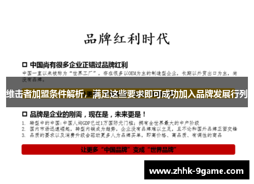 维击者加盟条件解析，满足这些要求即可成功加入品牌发展行列