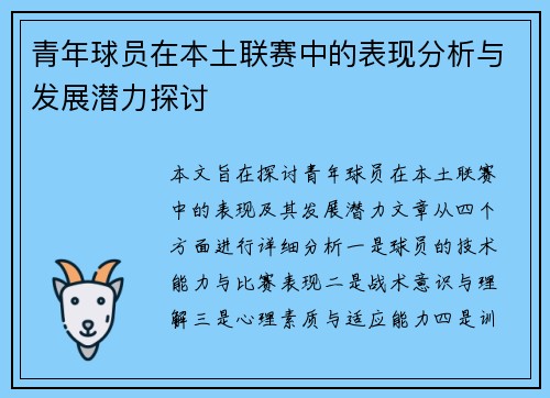 青年球员在本土联赛中的表现分析与发展潜力探讨